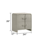 Aria Modern 2-Drawer Nightstand in beige with dimensions 26 inches high, 24 inches wide, and 17 inches deep, ideal for modern bedroom decor.