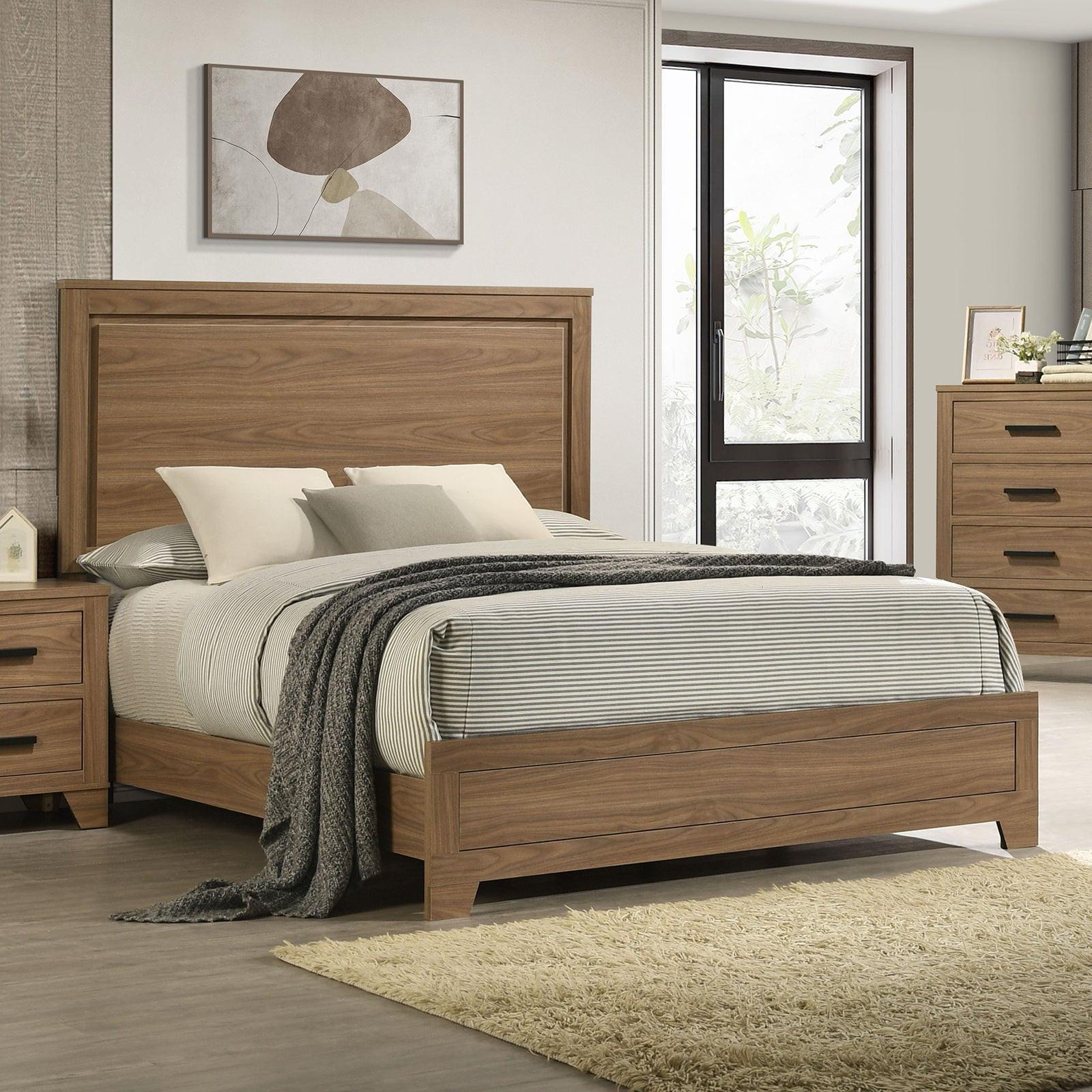 Walnut Chestnut King Size Bed Set With Dresser & Mirror.