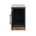 Open door view of Nora Chairside Table - Black Whiskey Finish revealing interior storage space for books or accessories.
