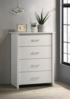 Celeste White 4-Drawer Chest with Silver Handles.