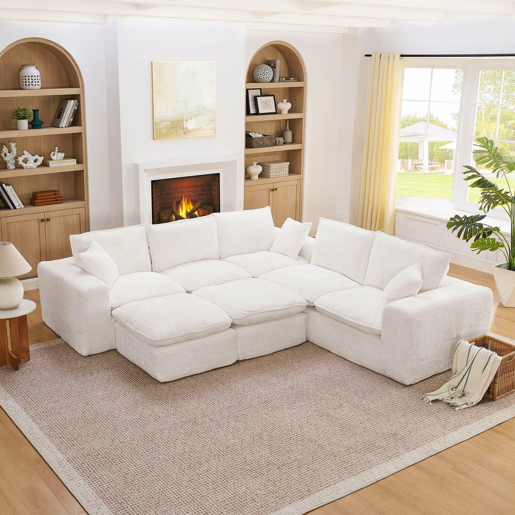 107'' Modern Boucle Sectional Sofa with Moveable Ottomans.