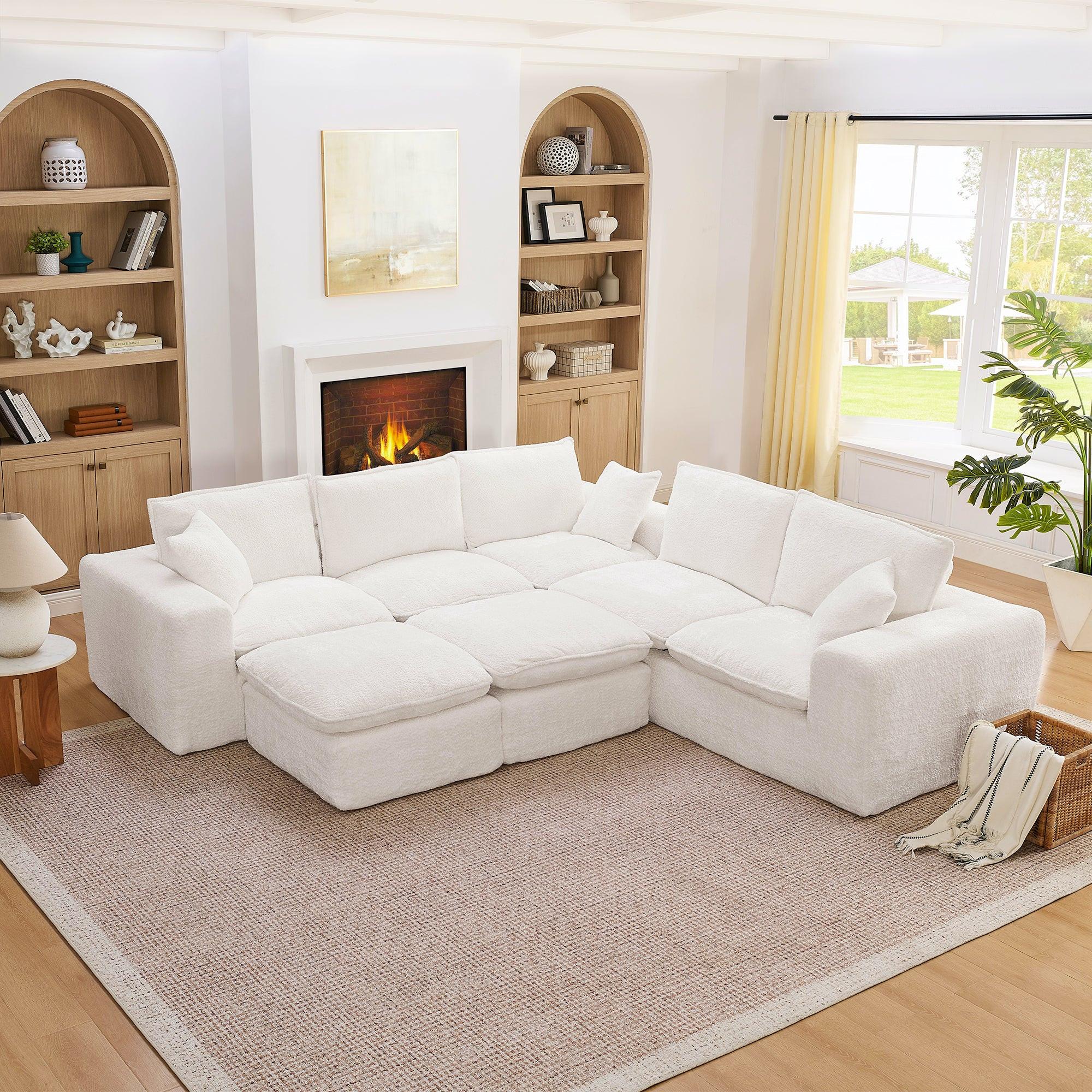 107'' Modern Boucle Sectional Sofa with Moveable Ottomans.