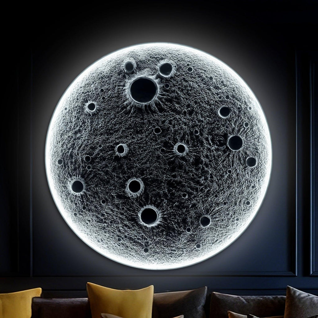 32-Inch Realistic Resin Moon Wall Light – Plug-In Dimmable LED Moon Sconce with Remote Control, 30 W Main & 10 W Night Light, Meteorite Crater Texture, 1.75″ Thick Wall-Mounted Décor for Home & Commer.