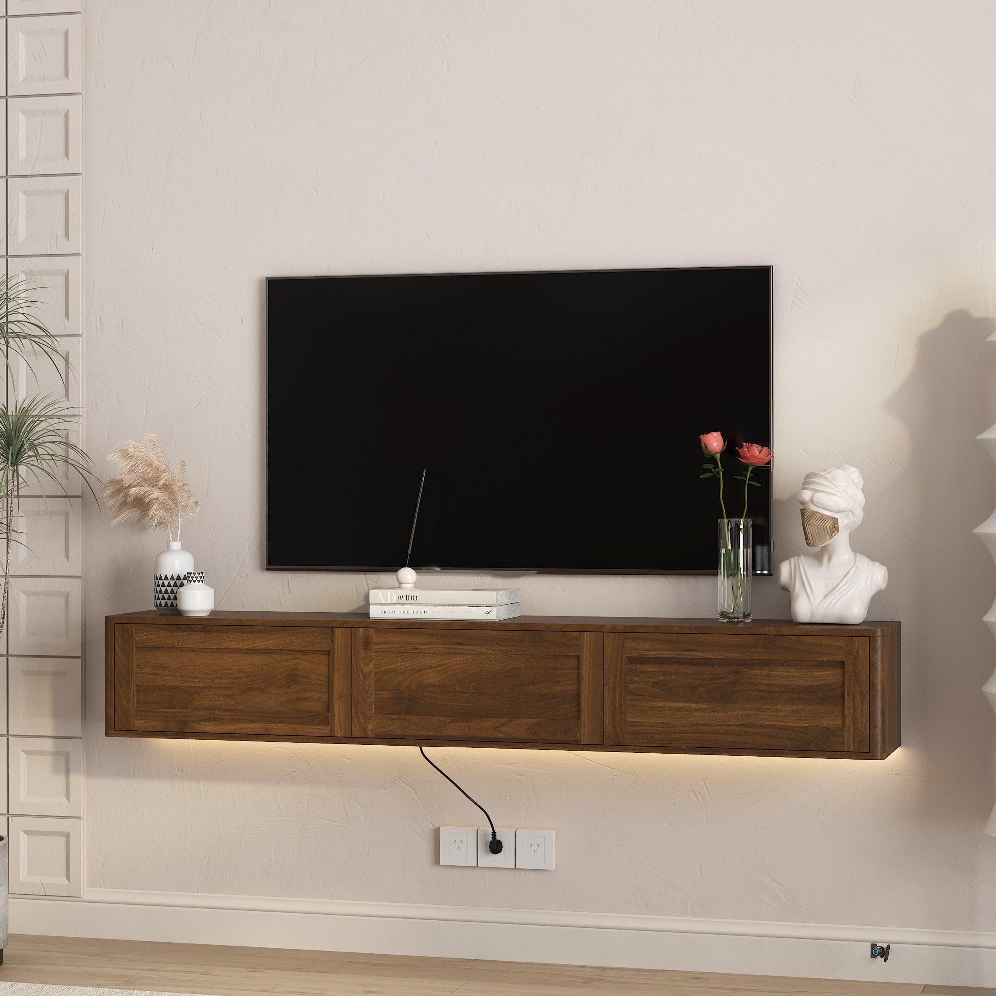 Floating TV Stand with LED Lights for Living Room.