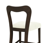 Detail of backrest on Counter Stool Set of 2 - Dark Brown + Beige with smooth curved design and wood finish.