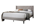 Full Size Burlap Fabric Bed Frame with Diamond Design.