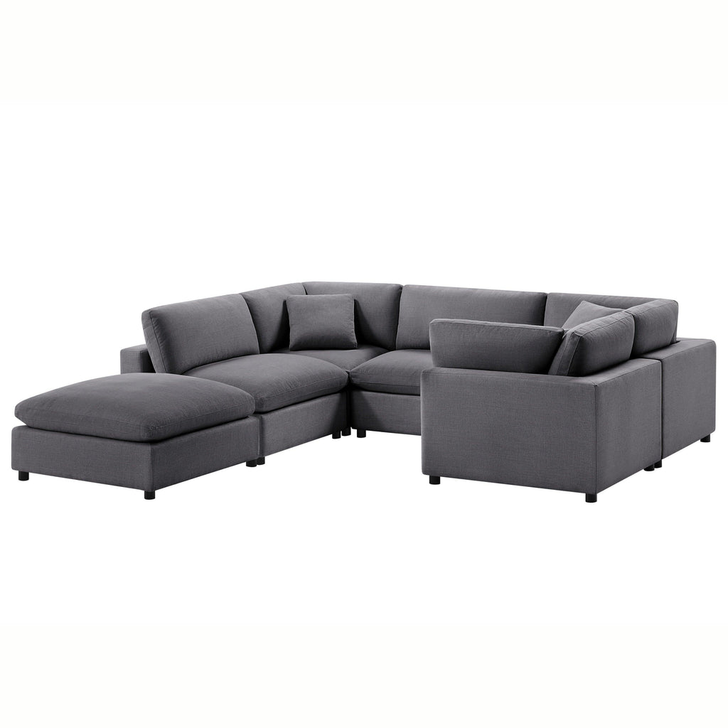 Cassandra Modular 6-Piece Sectional in Charcoal Grey with Solid Wood Legs.