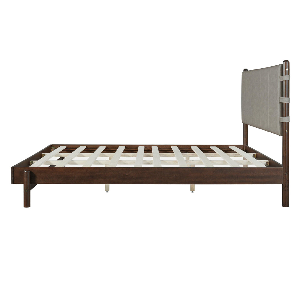 King Bed Frame with Headboard - Rubber Wood Platform Design.