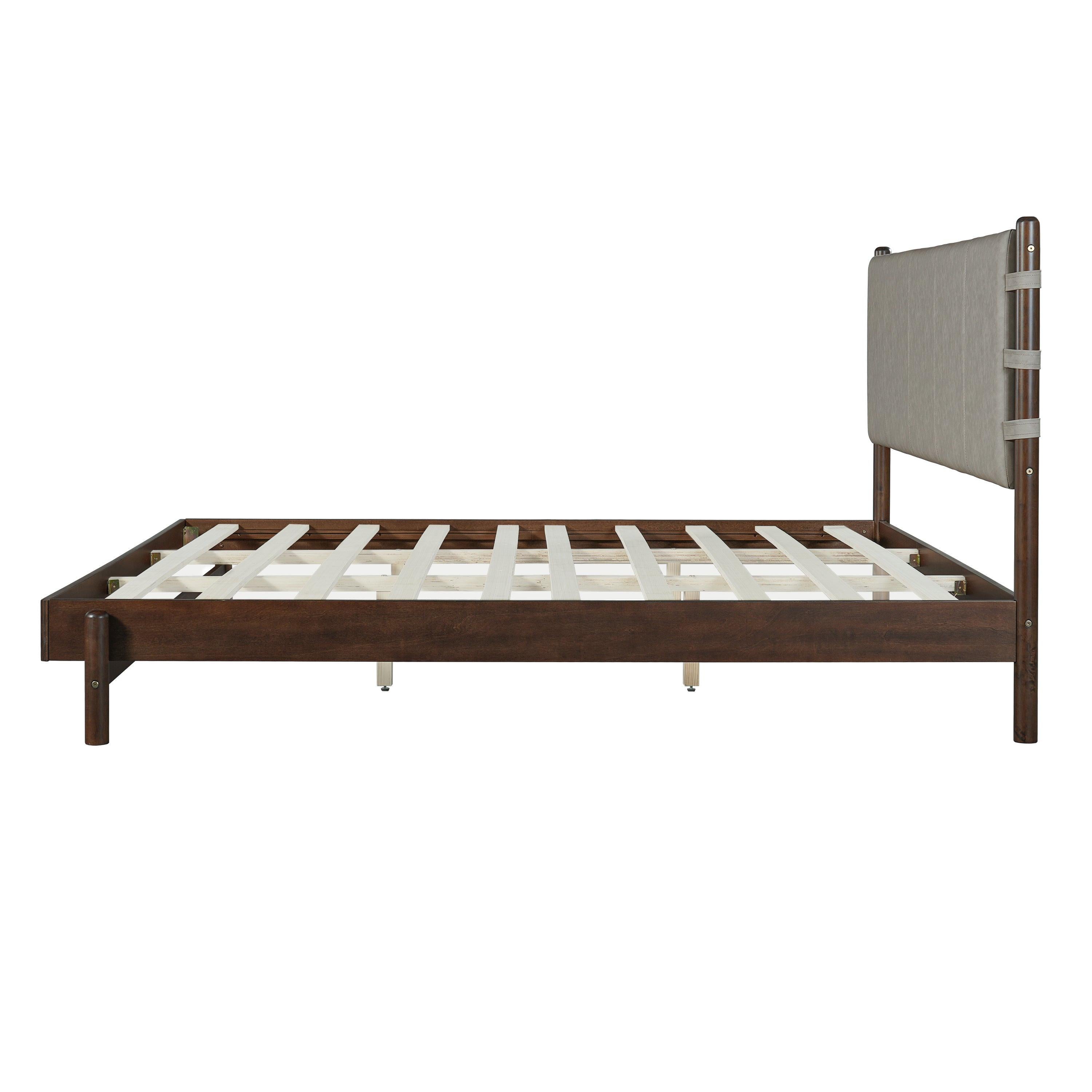 King Bed Frame with Headboard - Rubber Wood Platform Design.