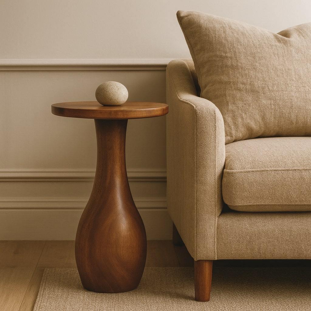 Solid Wood Curved Base Side Table for Modern Living.