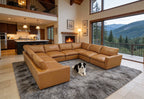 Ginger Leather Match 8-Seater U-Shaped Modular Sectional Sofa