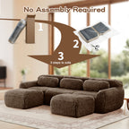 No assembly required for modular U-shaped sofa; simple 3-step setup with compressed packaging for easy installation.
