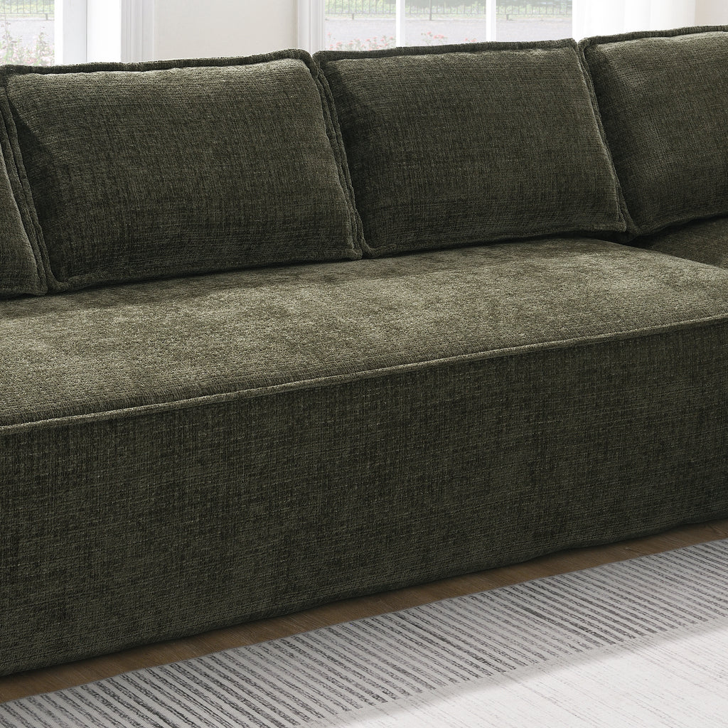 Close-up of chenille fabric and cushion detail on the Modular Sectional Sofa, highlighting its wrinkle-resistant texture and plush comfort.