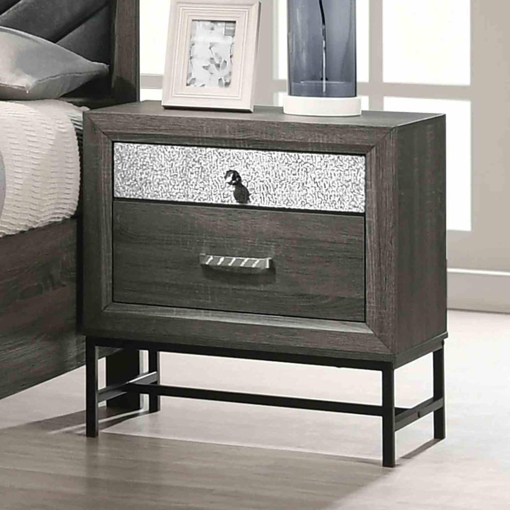 Contemporary Nightstand with Gray Finish and Metal Legs.