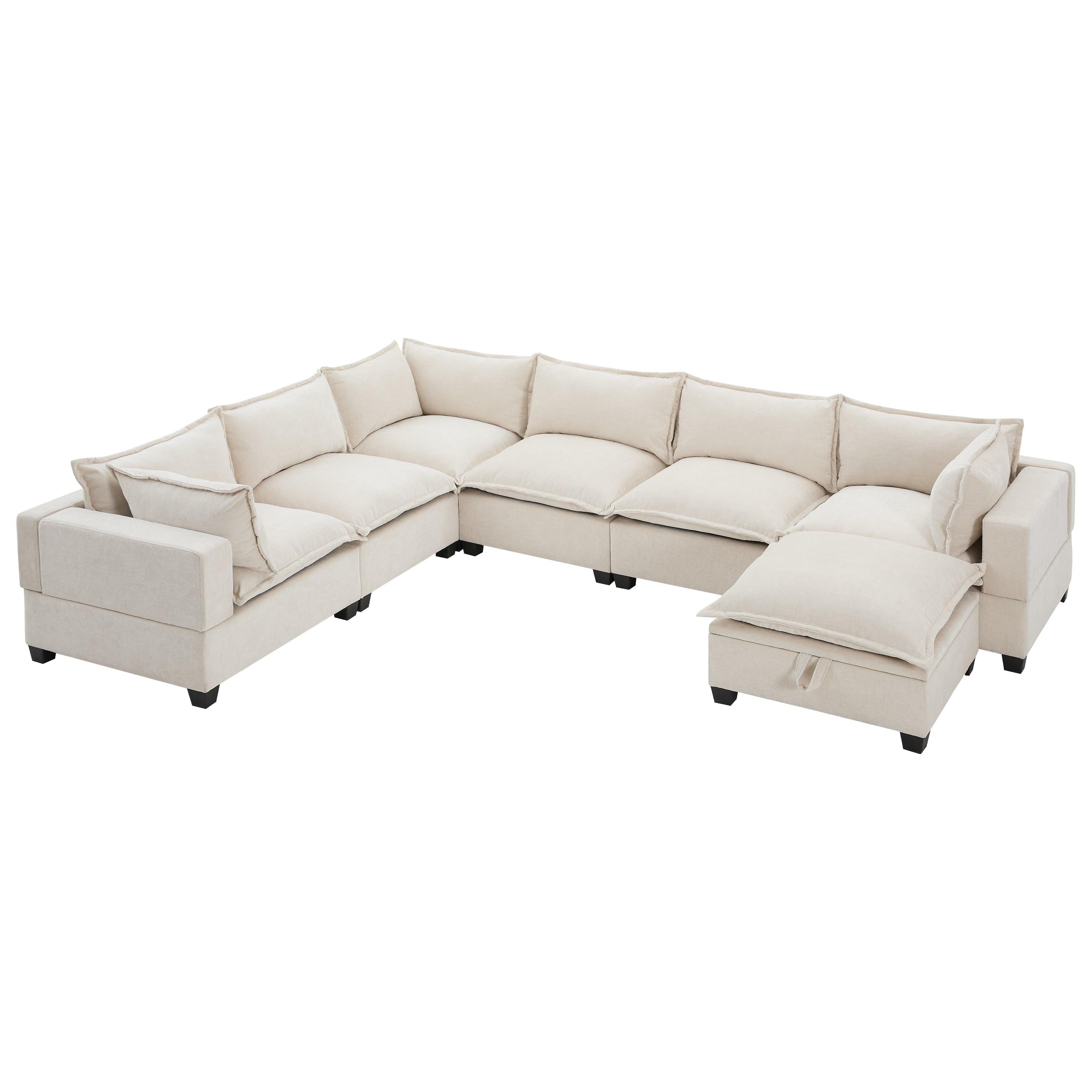 117.5'' Modular Sectional Sofa with Movable Storage Ottoman.