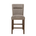 Two brown, extra-padded bar stools with textured fabric upholstery, a horizontal back cutout, and dark wood legs.