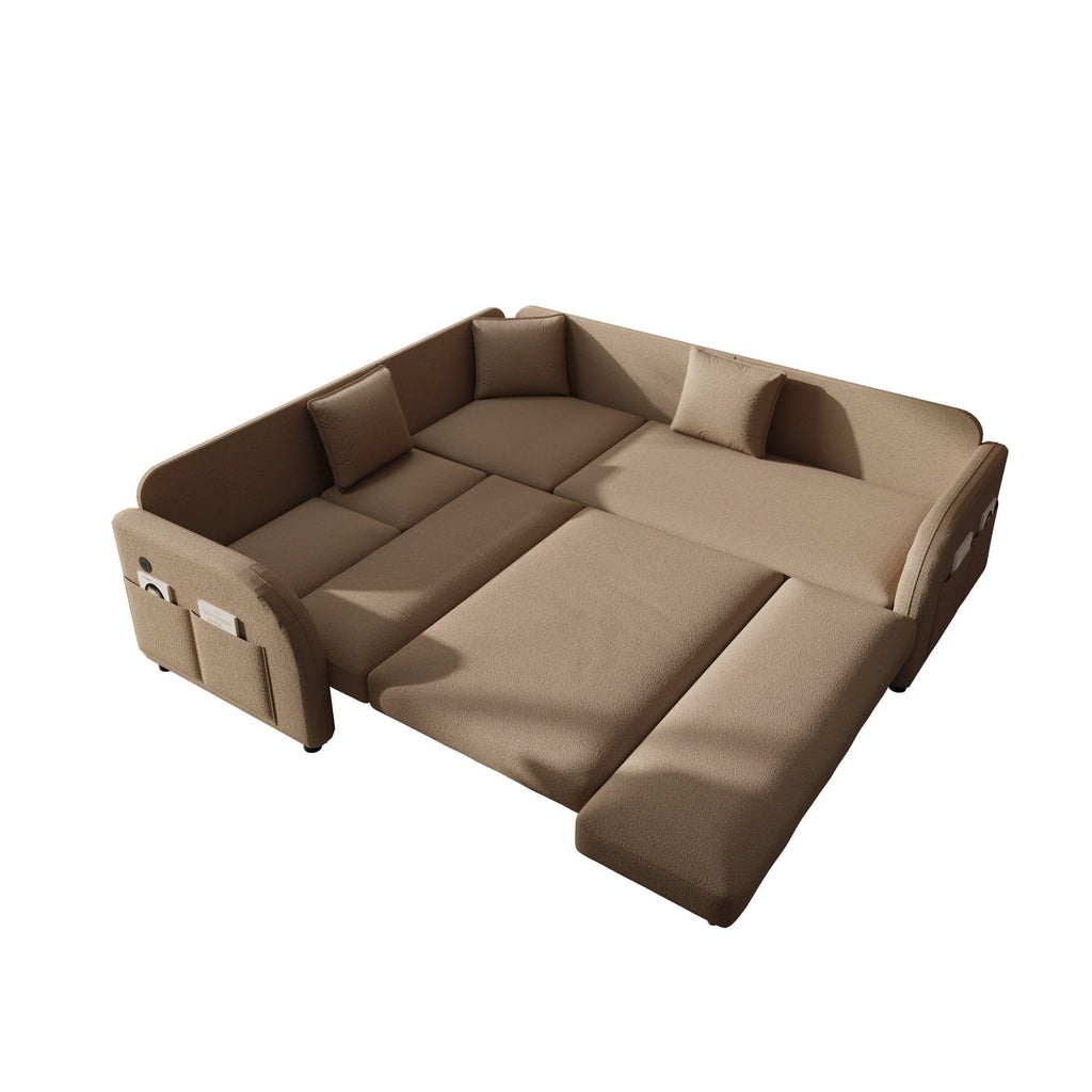 85.1' L-Shaped Pull-Out Sofa Bed with USB Port.