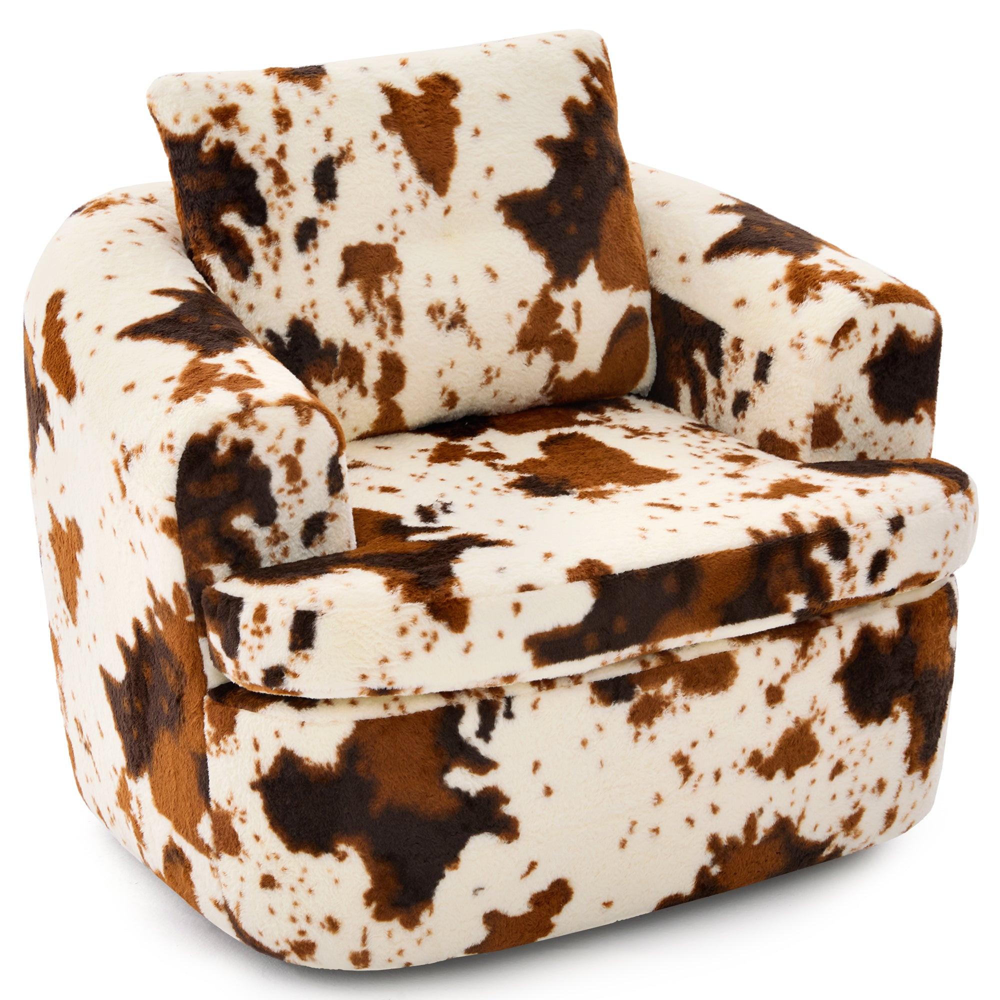 Modern 360° Swivel Accent Barrel Chair with Dual-Layer Cushion in Beige & Brown Faux Fur, 36.6' Round Seating for Living Room, Bedroom, Office, or Hotel.