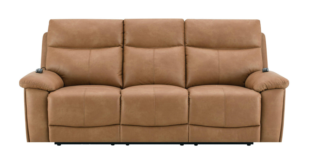 Brown Leather Reclining Sofa with USB & Power Headrest.
