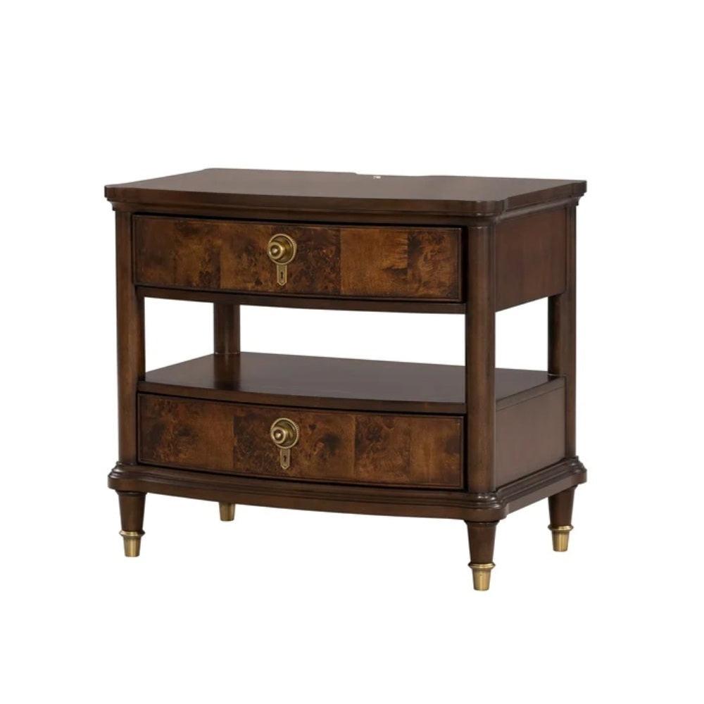 Traditional Nightstand with USB Ports in Dark Cherry Finish.