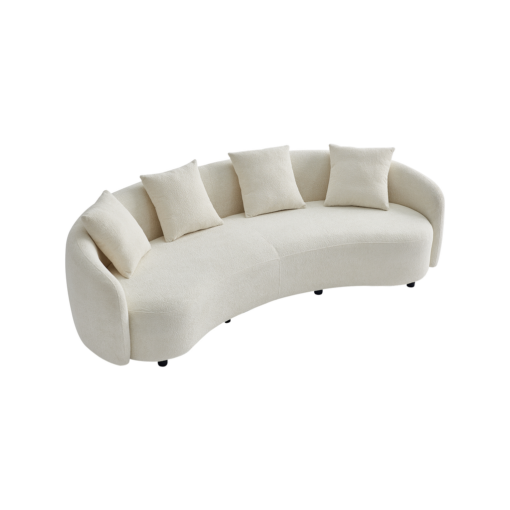 Modern Curved Velvet Sofa with 4 Pillows for Living Room.