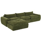 Side view of 116'' compressed sofa with high density foam, highlighting its deep seating and soft chenille upholstery.