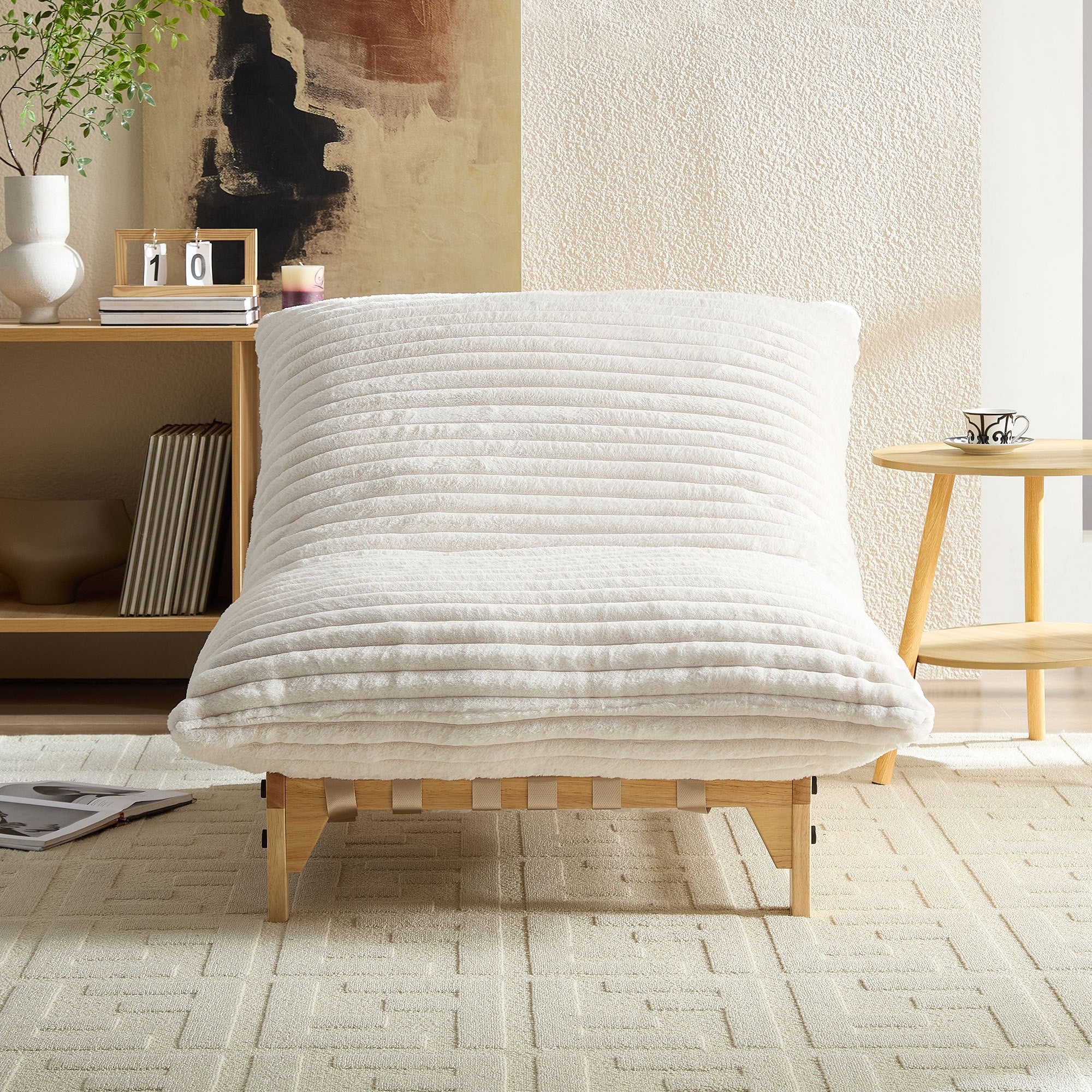 Front view of Corduroy Armless Lazy Sofa showcasing its wide, soft seat and ergonomic design for cozy living room or bedroom relaxation.