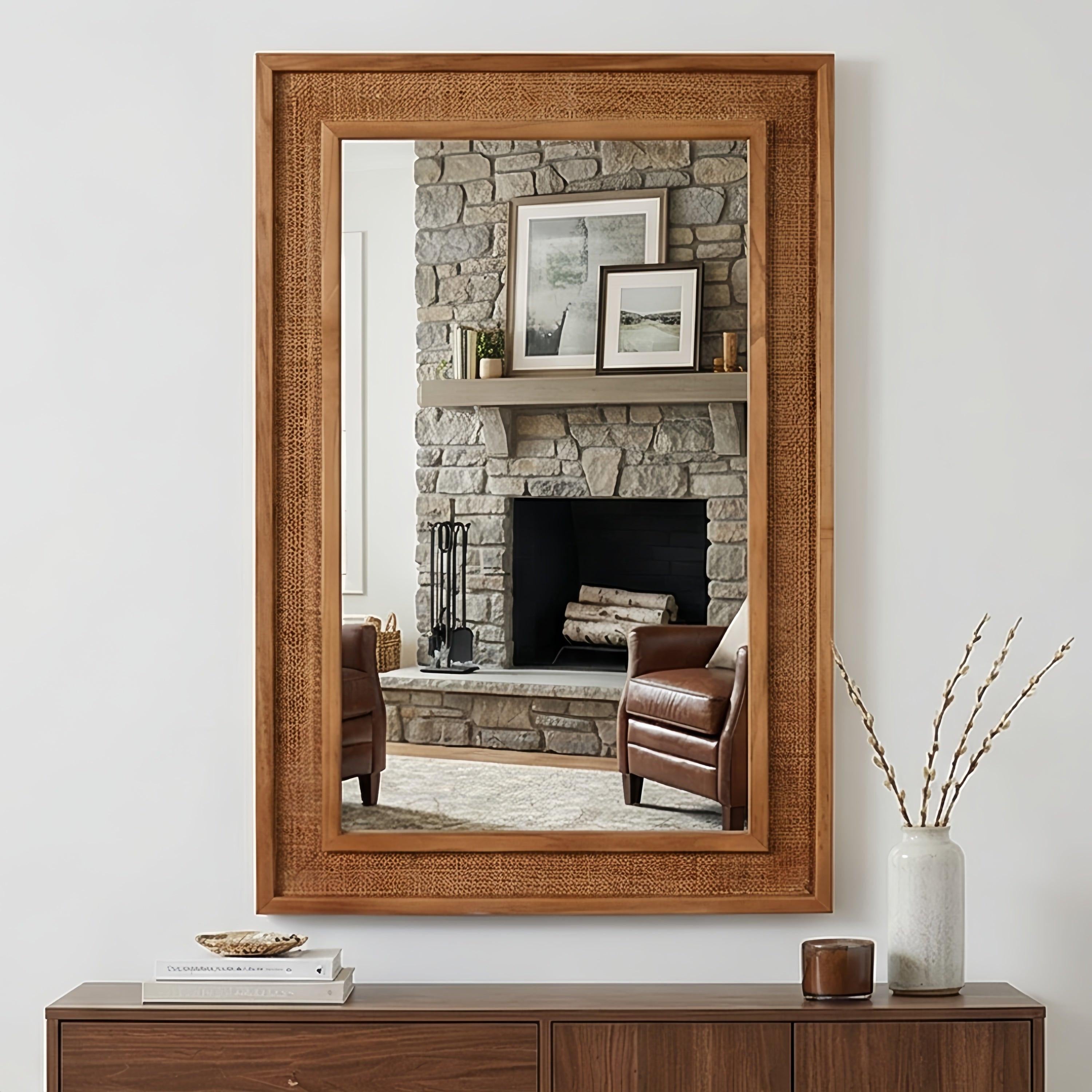 Rattan Solid Wood Frame Mirror for Home Decor.