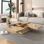 Sliding Top Coffee Table with Storage in Natural Wood Grain.