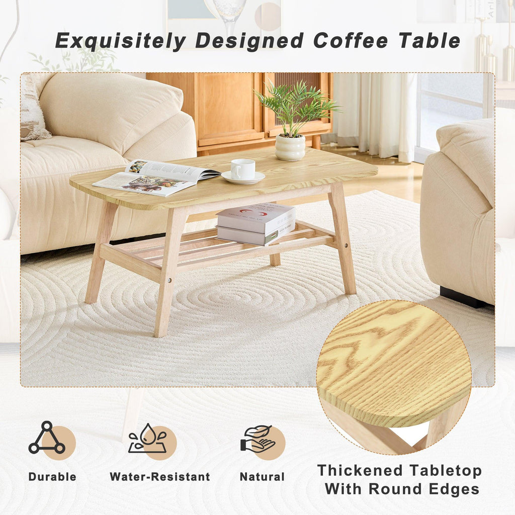 39 Inch Solid Wood Coffee Table with Double Layer Storage.