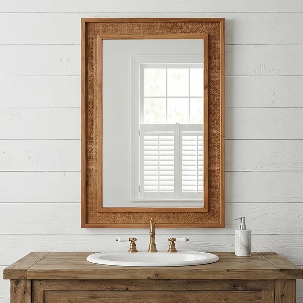 Rattan Solid Wood Frame Mirror for Home Decor.