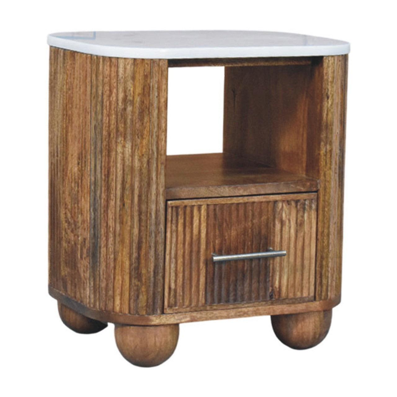 Solid Wood Bedside Table with Marble Top.