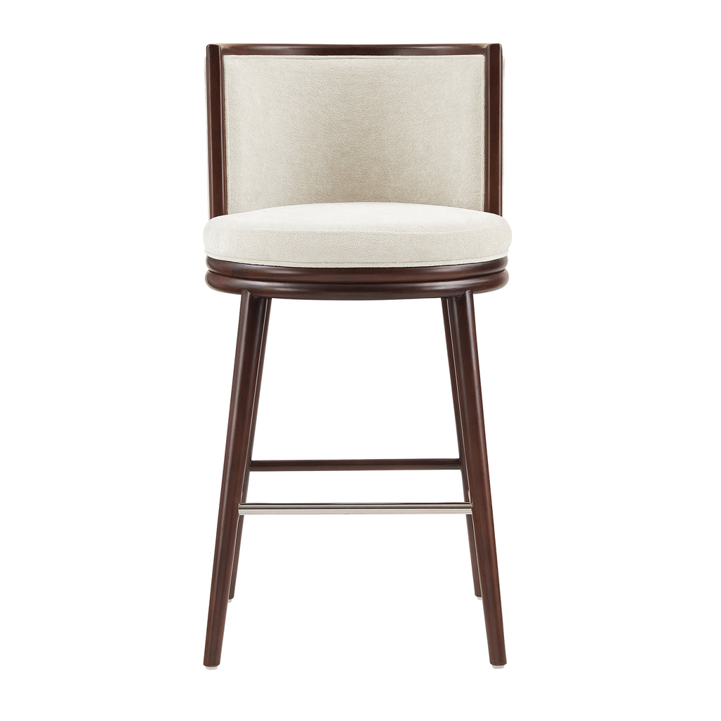 Evalyn Cream Textured Chenille Barstool with Beech Wood Legs