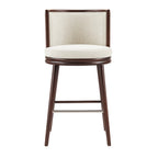 Evalyn Cream Textured Chenille Barstool with Beech Wood Legs