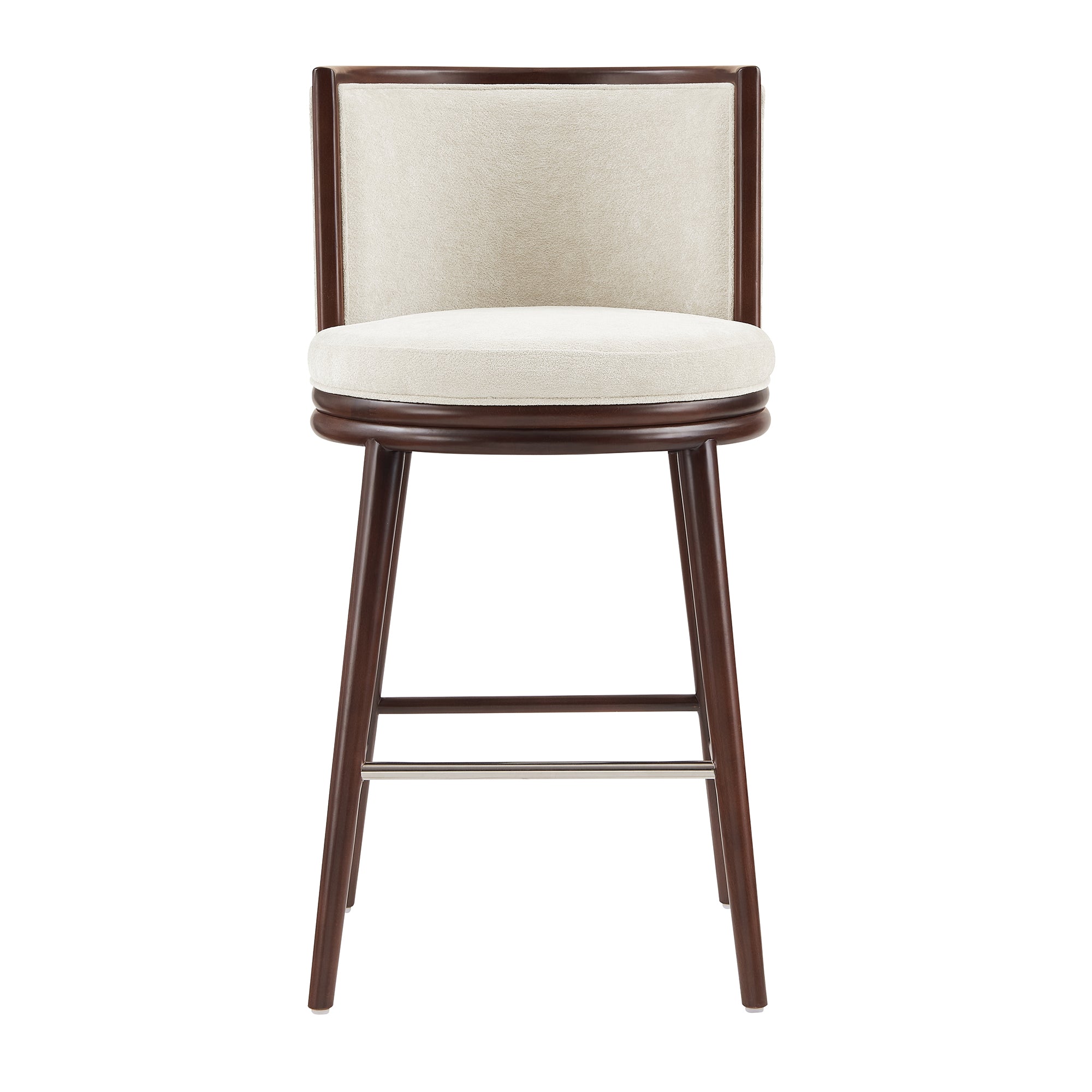 Evalyn Cream Textured Chenille Barstool with Beech Wood Legs