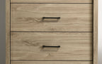 Middle drawers of Light Oak 4-Drawer Chest with Black Handles showcasing wood grain pattern and minimalist hardware.