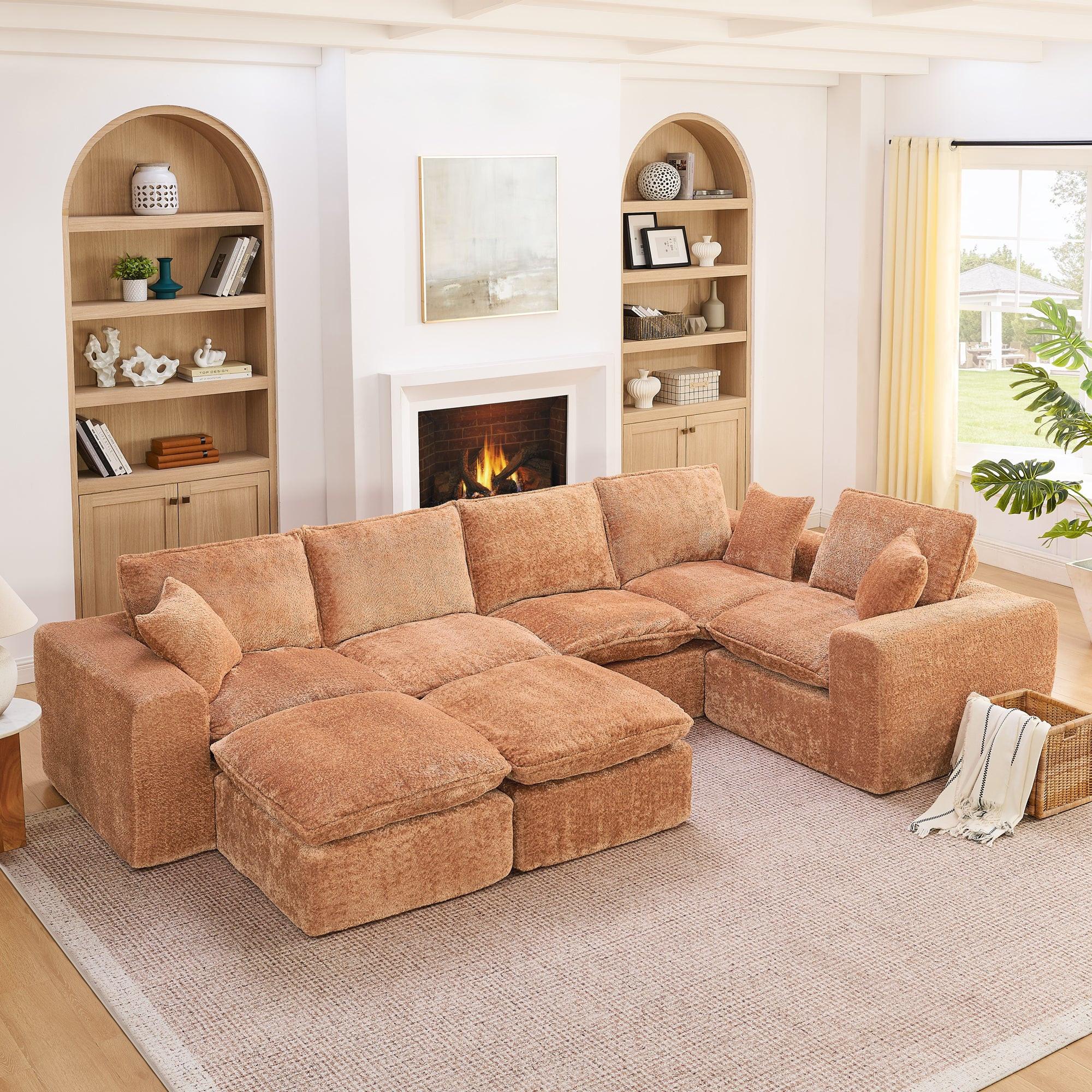 107'' Modern Boucle Sectional Sofa with Ottomans.