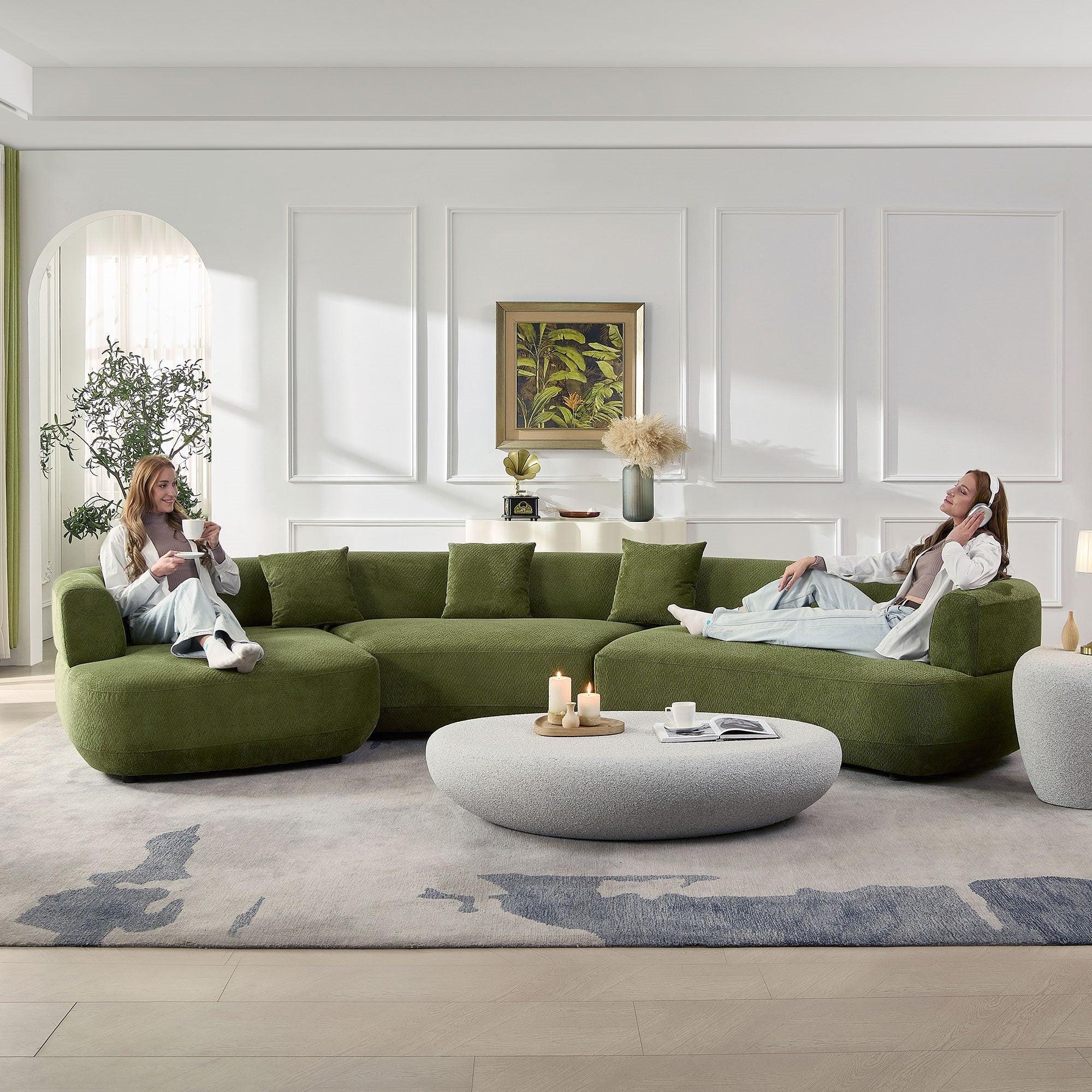 155.91 Inch Curved Modular Sofa with Pillows.