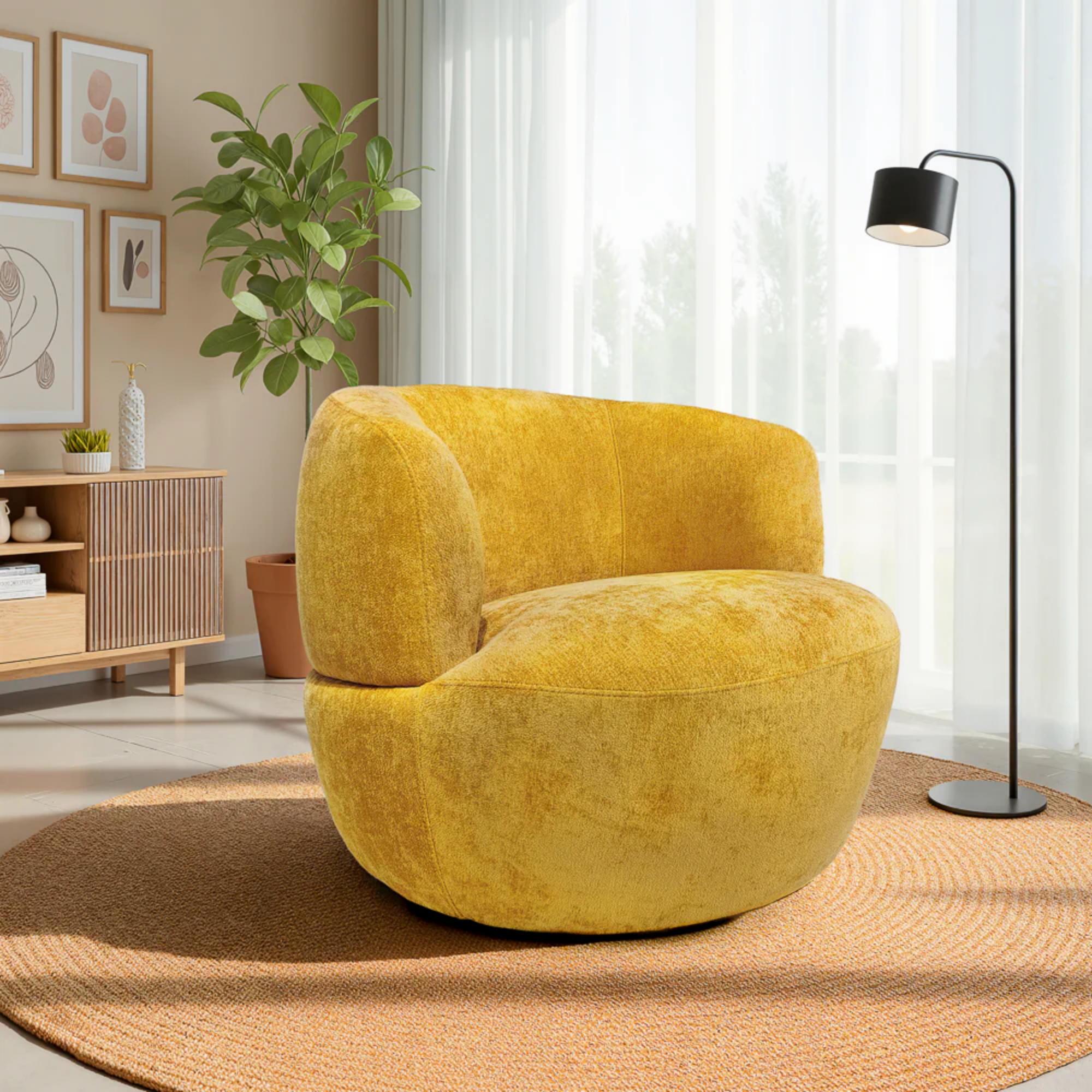 Thornton Gold Chenille Swivel Chair with 360 Degree Rotation