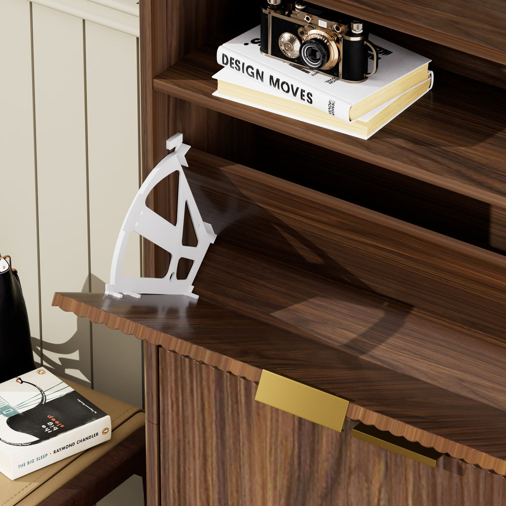 Walnut Shoe Cabinet with Flip Drawers for Entryway Storage