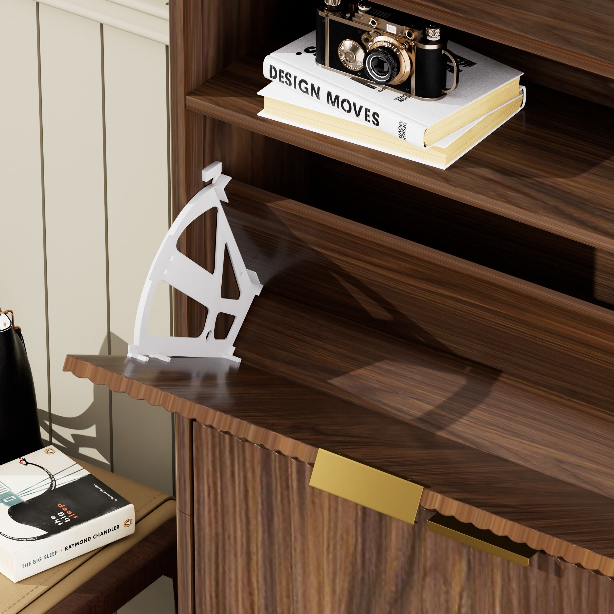 Walnut Shoe Cabinet with Flip Drawers for Entryway Storage