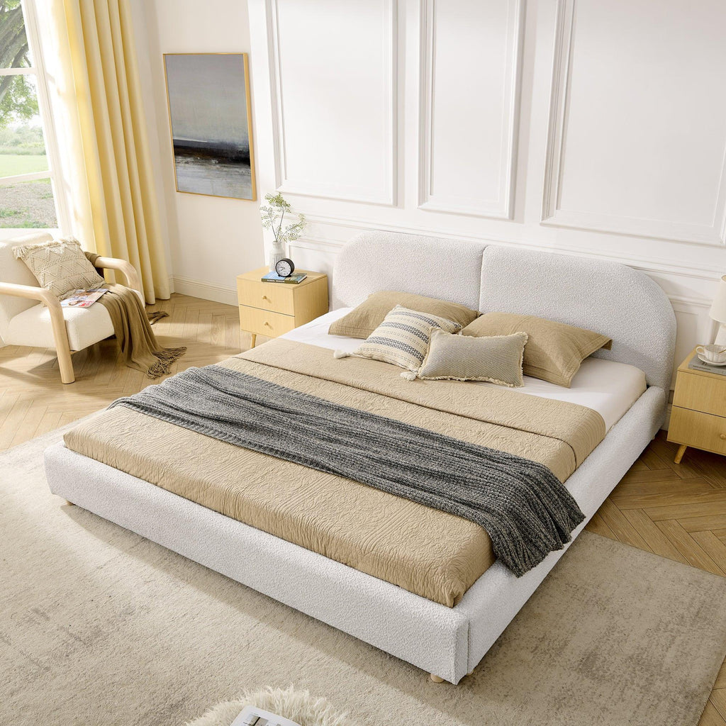 King Size Upholstered Bed Frame with Curved Headboard.