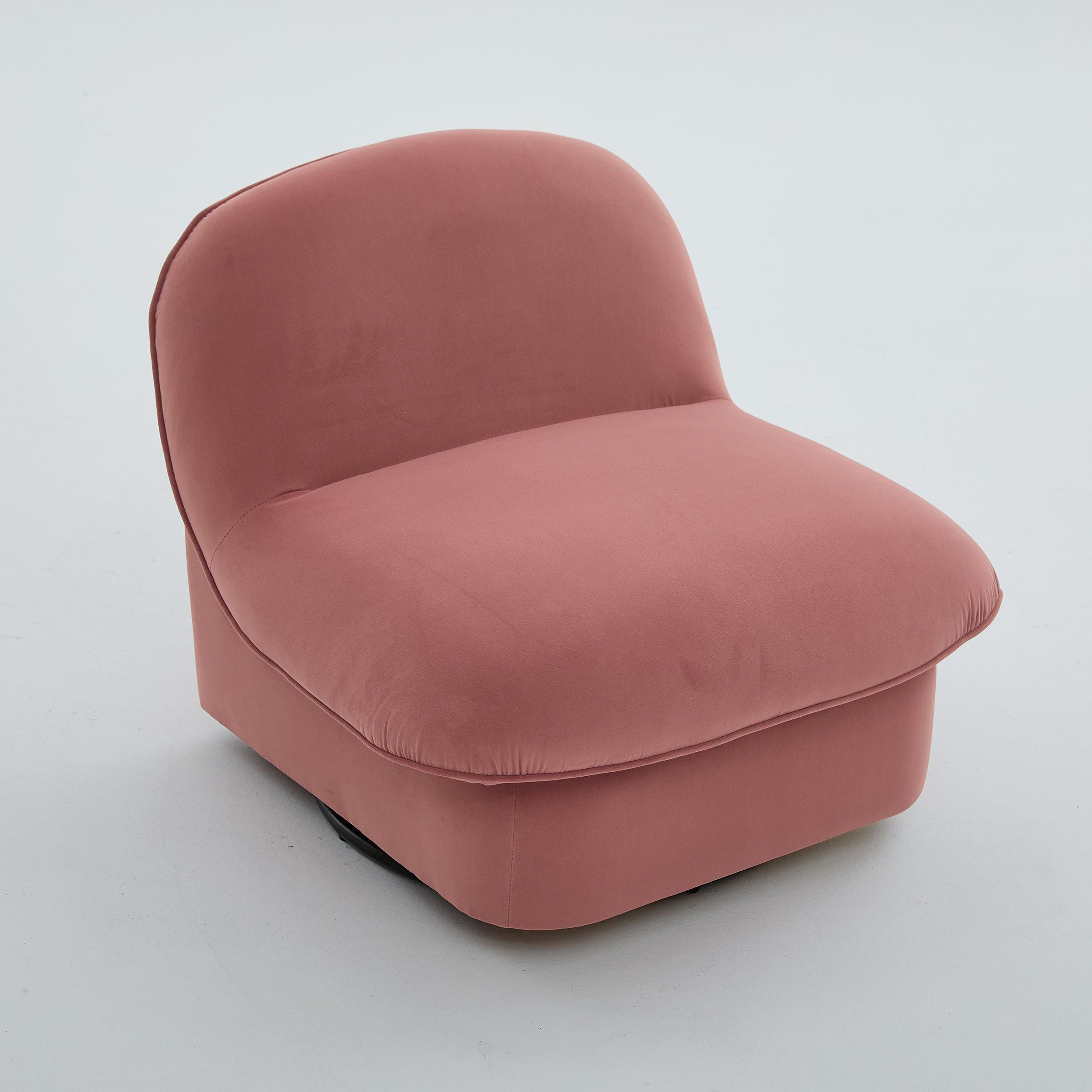 Top angled view of Coral Swivel Accent Chair showing plush velvet cushioning and armless design for versatile seating.