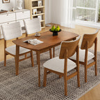 Top view of farmhouse dining table set - seats 4 with soft upholstered chairs and durable wood table, perfect for compact dining areas.