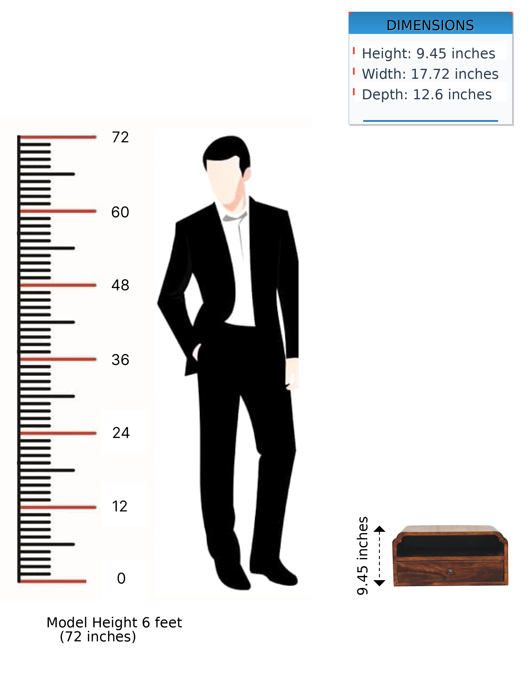 Solid Wood Wall-Mounted Chestnut Bedside Unit.