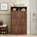 Walnut Shoe Cabinet with Flip Drawers for Entryway Storage