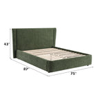 Cheryl Chenille Queen Bed - Dark Green, Tool-Free Assembly.