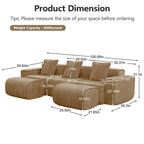 Modular Velvet Brown 3 Seat Sectional Sofa with Ottomans.
