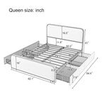 Modern Metal Bed Frame Queen Size with 4 Storage Drawers.