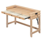 TREXM 4-Piece Dining Table Set for 3, Retro Kitchen Table and Chairs Set with 3 Storage Drawers, Ideal for Small Spaces (Natural)